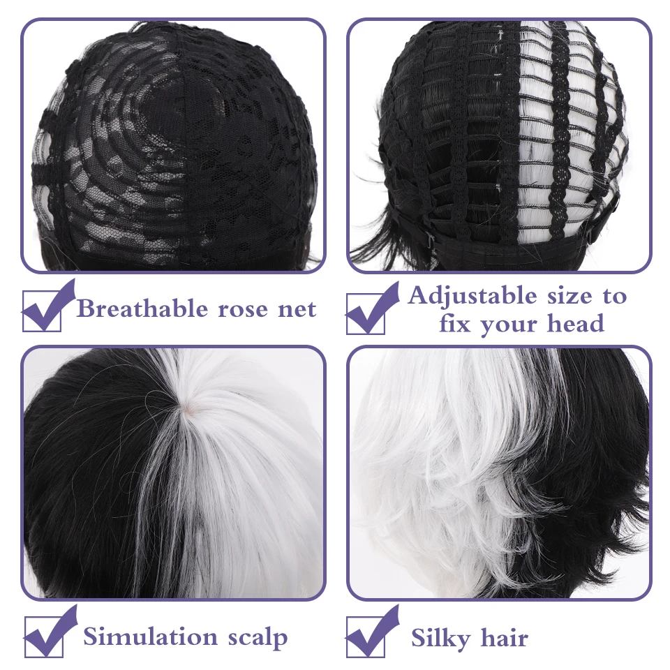 BUQI Synthetic Short Wig Black Blonde Brown False Hair Daily Party Cosplay Wigs for Women Man Girl Boy High Temperature Fiber