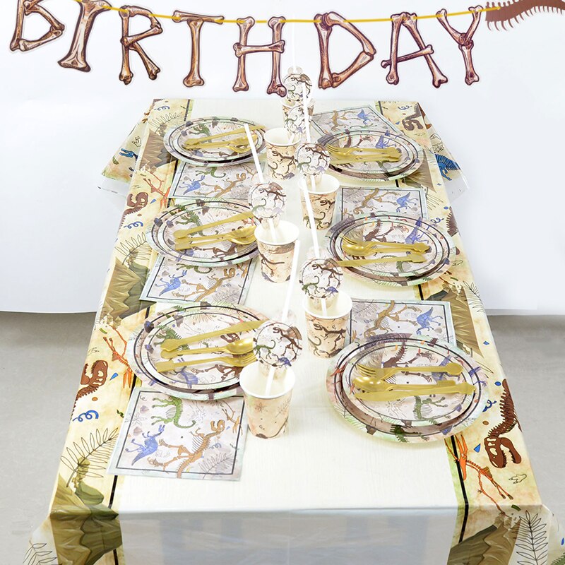 Dinosaur Fossil Archaeological Theme Disposable Tableware Jurassic World Dino Jungle 1st Happy Birthday Party Decor Supplies