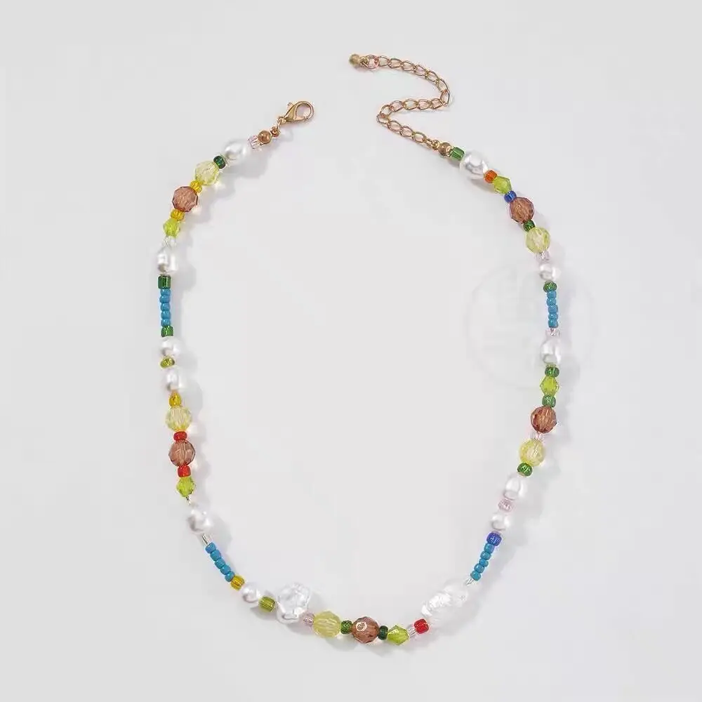 2022 new Bohemian colorful beaded handmade pearl stitching necklace exquisite temperament designed for women