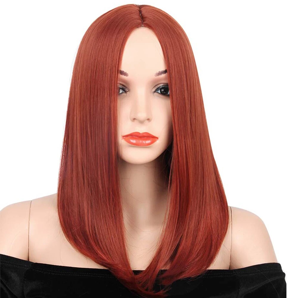 Aiyee Synthetic Ginger Reddish Wigs for Women Shoulder Length Colored Cosplay Short Straight Hair Middle Part Copper Red Bob Wig