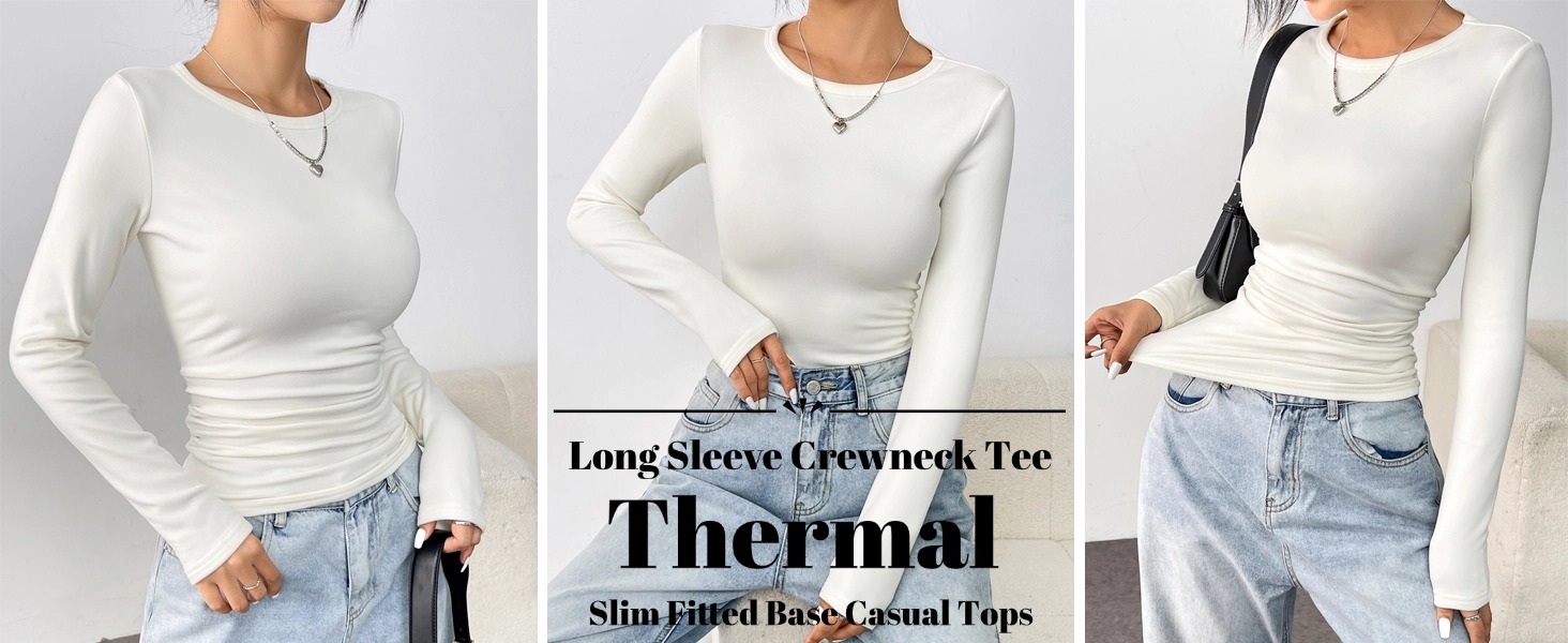 Women Long Sleeve Shirts Tight Fitted Tops Crewneck Underscrubs Tee Basic Thermal Undershirts