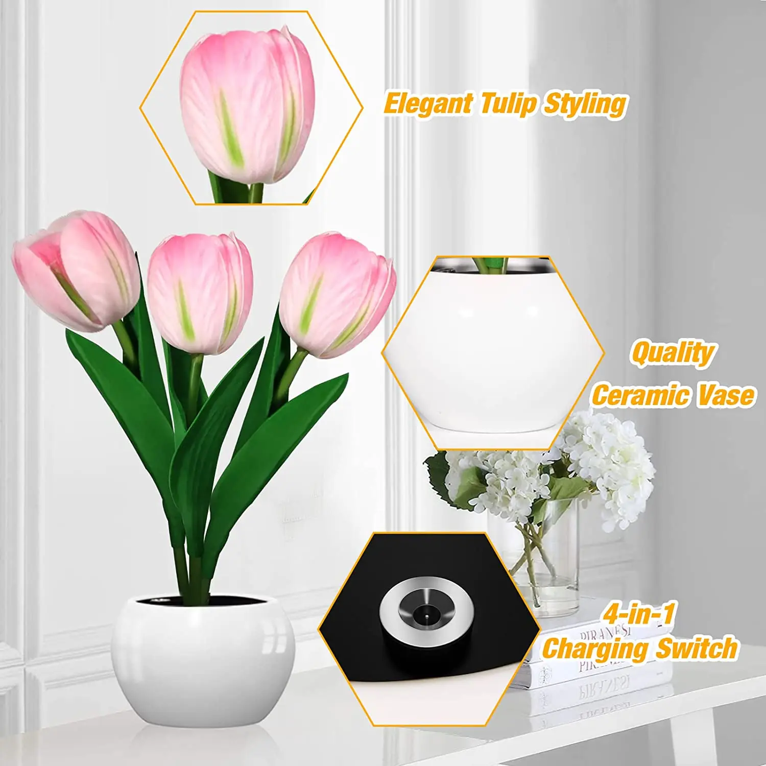 LED Tulip Table Lamp Simulation Flower Reading Light Romantic Atmosphere Desk Lamp Creative Gifts Night Light For Cafe Decor
