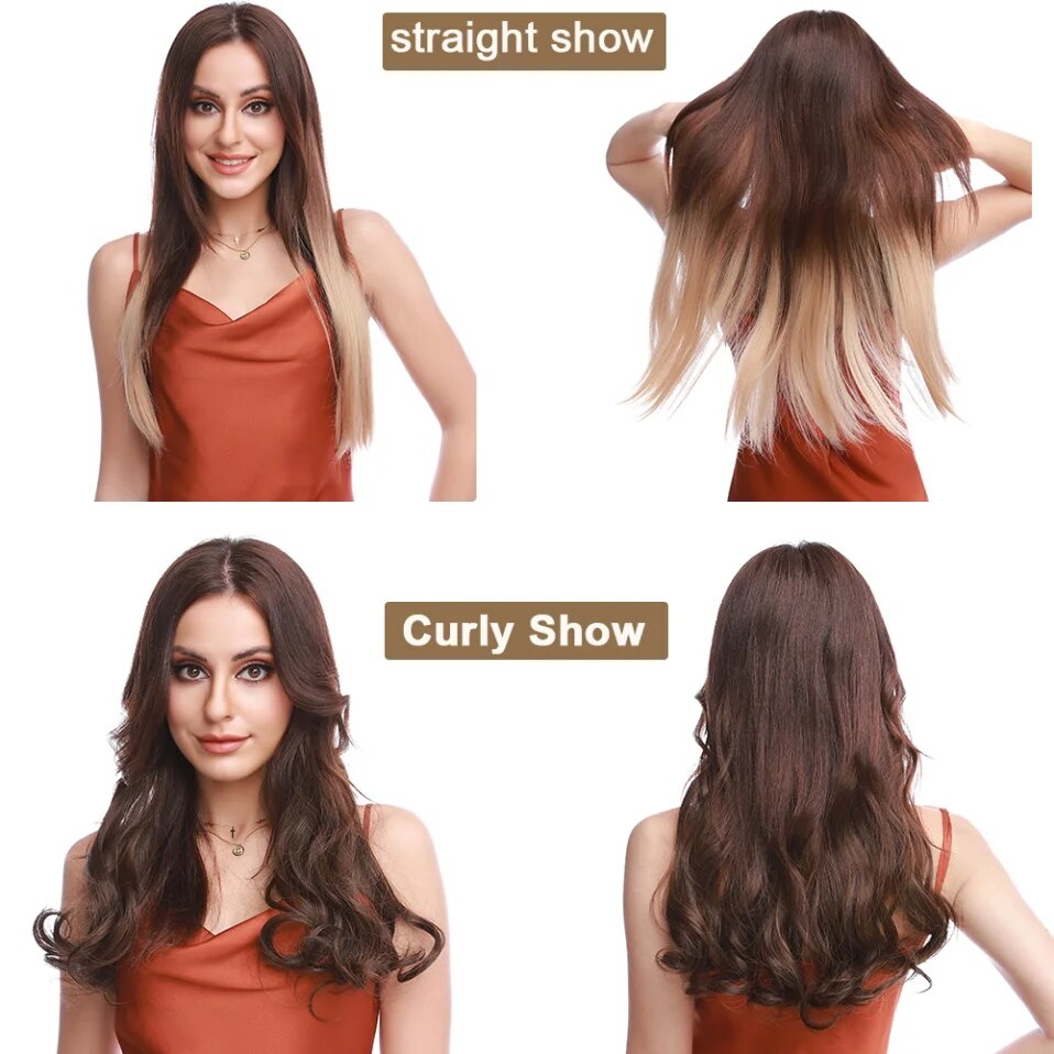 Synthetic Invisible Wire Hair Extensions with Transparent Fish Line Long Wavy Straight  Secret Adjustable Wire Hairpiece 20inch