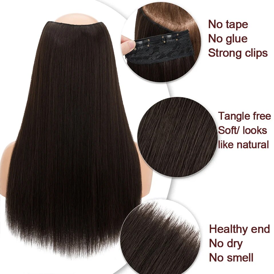 Benehair 18 Inch 160g V-Shaped Clip in Hair Extensions Synthetic Straight One piece Clip in Hair Extensions Full Head