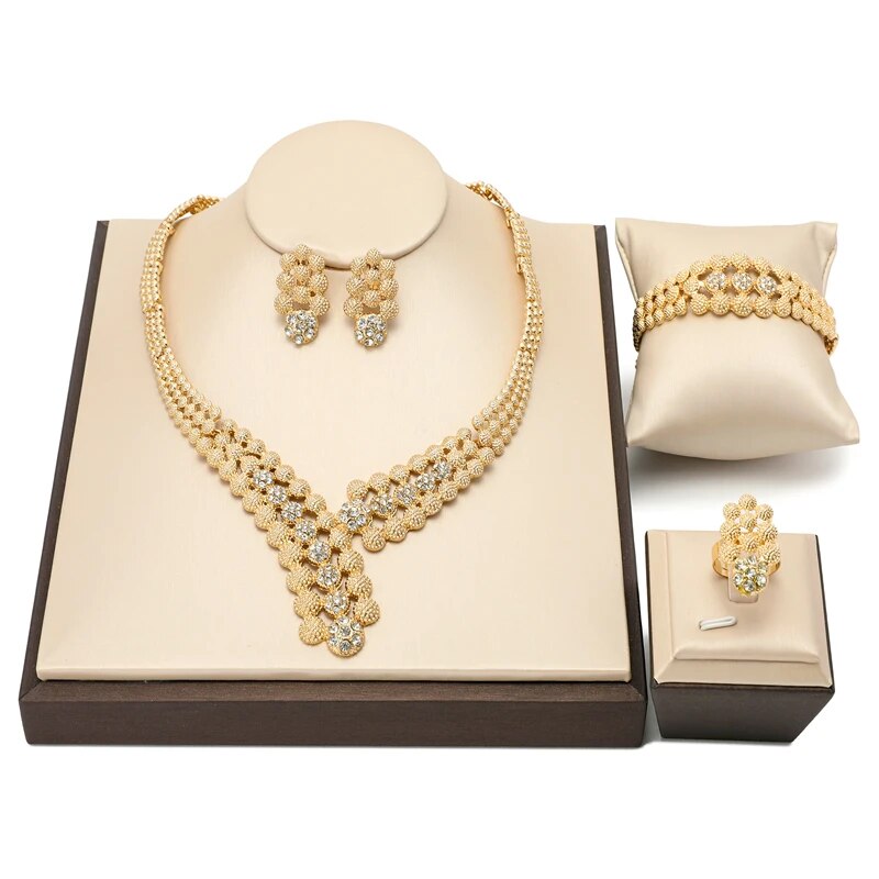 Drop Shipping Jewelry Sets Woman Dubai Gold Plated Nigerian Wedding Accessories Bridal Set Moroccan Traditional Jewellry