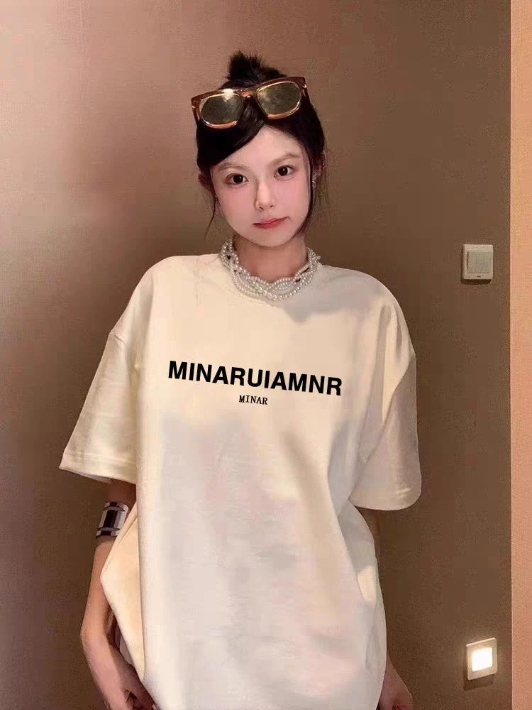 Pure cotton dopamine wear short sleeved T-shirt Harajuku men and women summer letter versatile loose top trendy T-shirt y2k emo