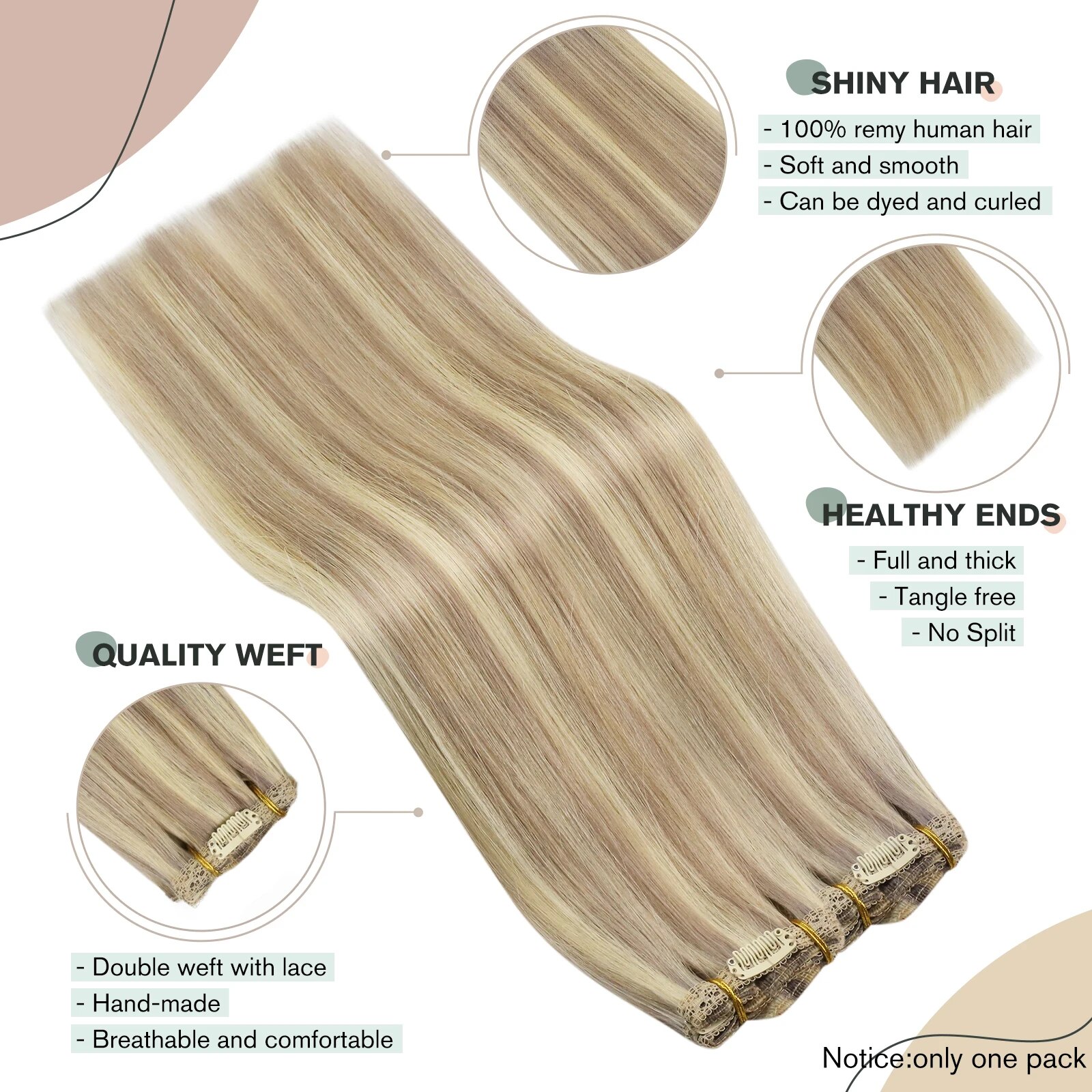 Ugeat Clip In Hair Extensions Human Hair Real Remy Hair Highlight Blonde Color Full Head Balayage Bralizian Hair Extensions 7Pcs