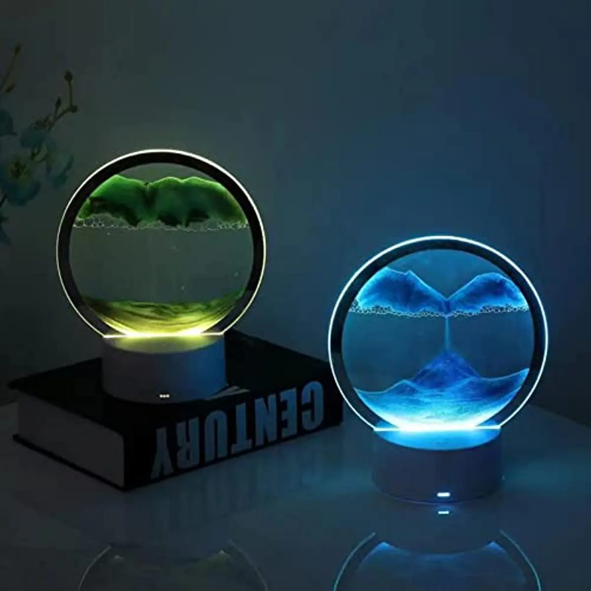 Dynamic Art Sand Painting Night Light, RGB Color Changing Moving Sand Art Night Light, Touch Control LED Decorative Night Lamp