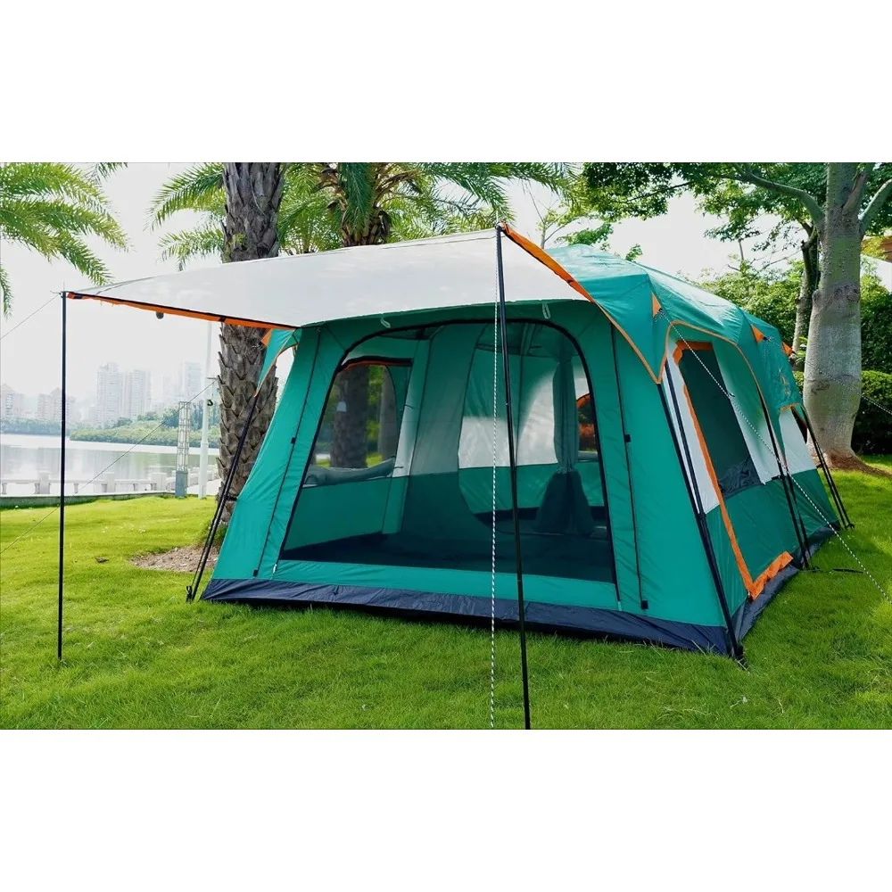 Extra Large Tent 12 Person(Style-A),Family Cabin Tents,2 Rooms,Straight Wall,3 Doors and 3 Window with Mesh,Waterproof