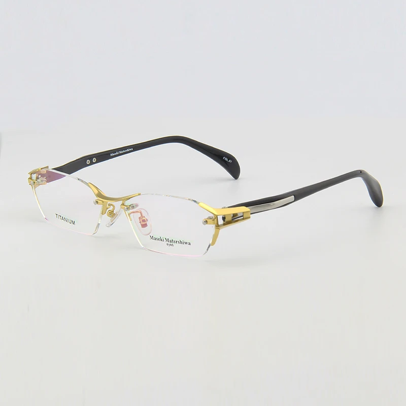 Belight Optical Japan Design Titanium with Acetate Rimless Frame Men Prescription Eyeglasses Spring Hinge Eyewear MF1141