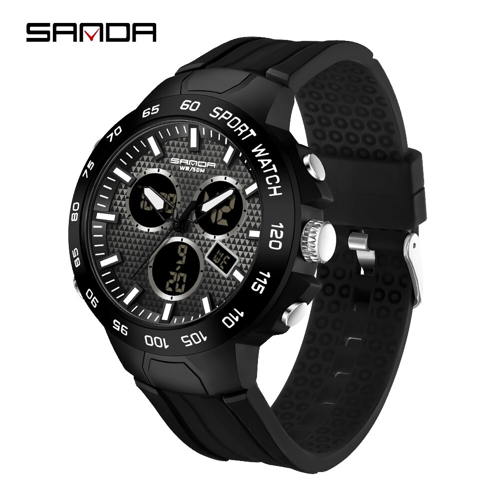 SANDA Top Luxury Brand Men's Watches Outdoor Sports Waterproof Dual Display Quartz Wristwatches Digital Relogio Masculino 3112