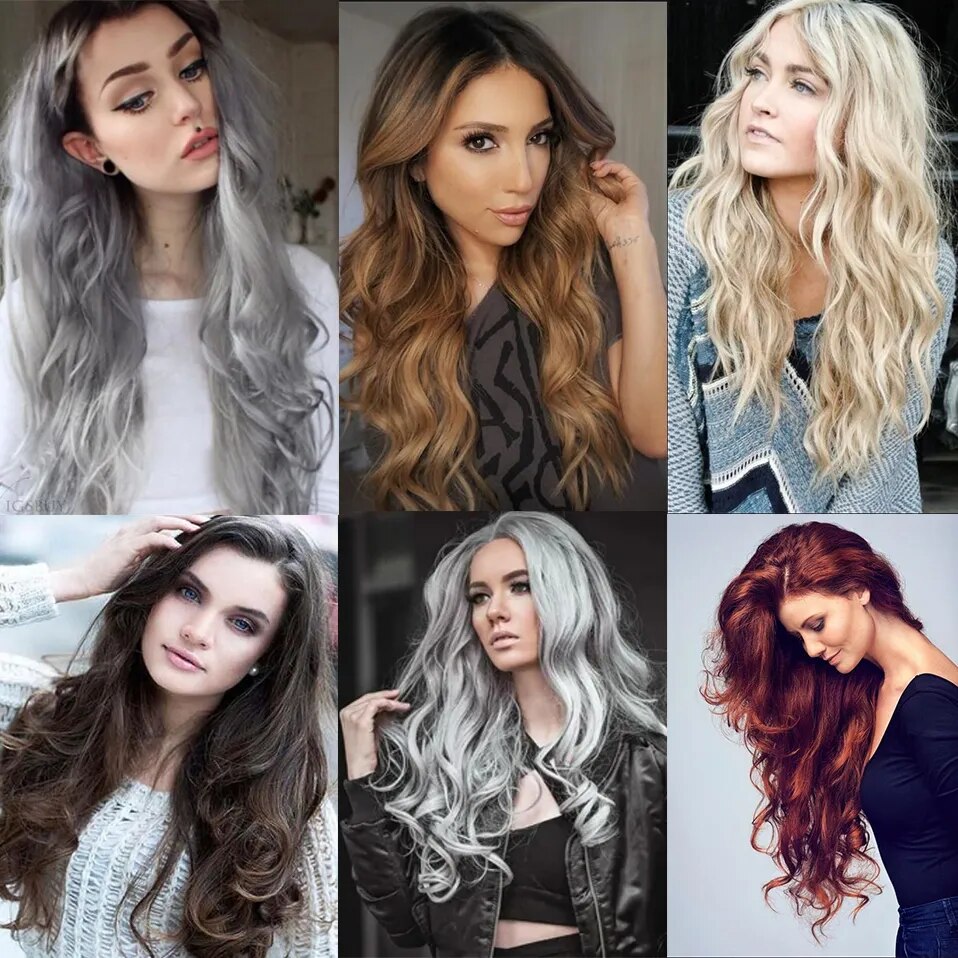 Benehair 24'' 8pcs Long Wavy Synthetic Clip In Hair Extensions Wave Black Purple Blonde Hairpieces For Women 2021 New Hair Fiber