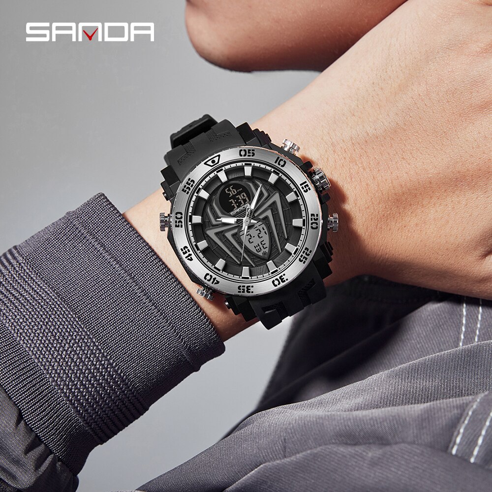 SANDA Men's Watches Sport Military Quartz Watch 50M Waterproof Wristwatch for Male  Clock Stopwatch Relogios Masculino 6111