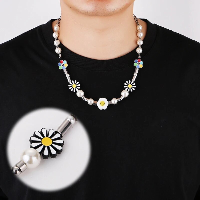 Fashion All-match Necklace Male Round Bead Flower Hip Hop Female Necklace Jewelry Gift Hot Sale