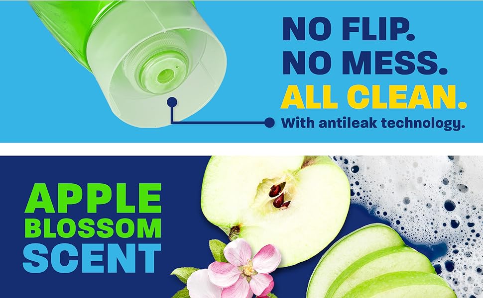 apple blossom scent easy squeeze nozzle for no flip no mess all clean dispense. antileak technology.