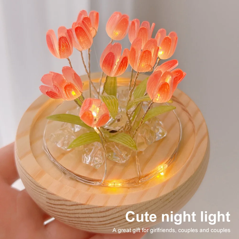 Handmade Tulip Night Light Heat Shrinkable Film DIY Material Artificial Flower Tulip Night Light Home Decor Gift for Gitlfriend
