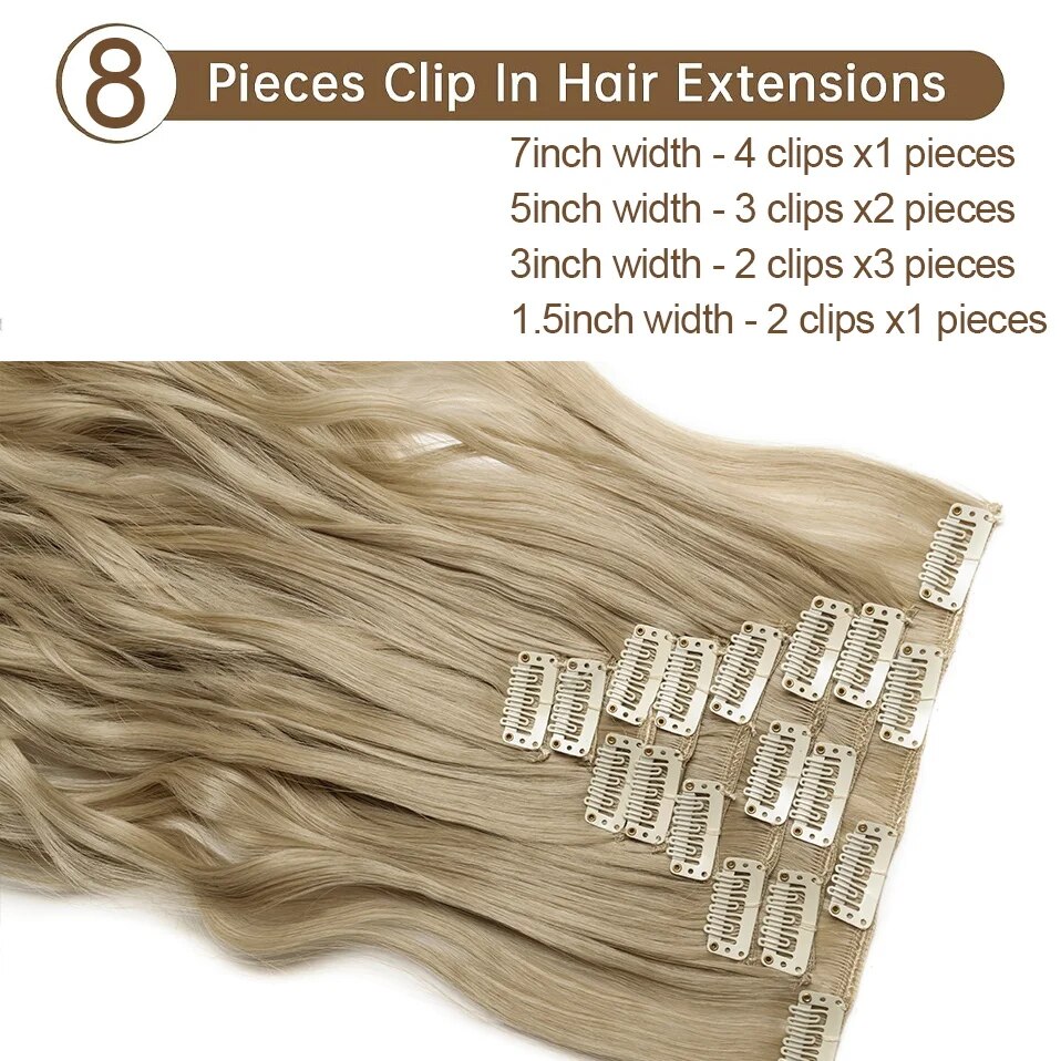 BENEHAIR Clip in Hair Extensions 17 Inch 8PCS Long Wavy Synthetic Hair Extensions Clip ins Weft Hair Clip Extensions for Women