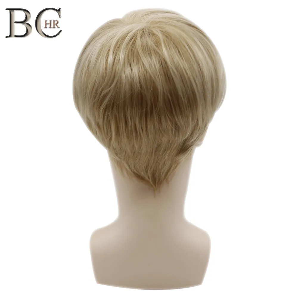 BCHR Short Mens Blonde Wig Straight Synthetic Wig for Male Hair Fleeciness Natural Toupee Wigs