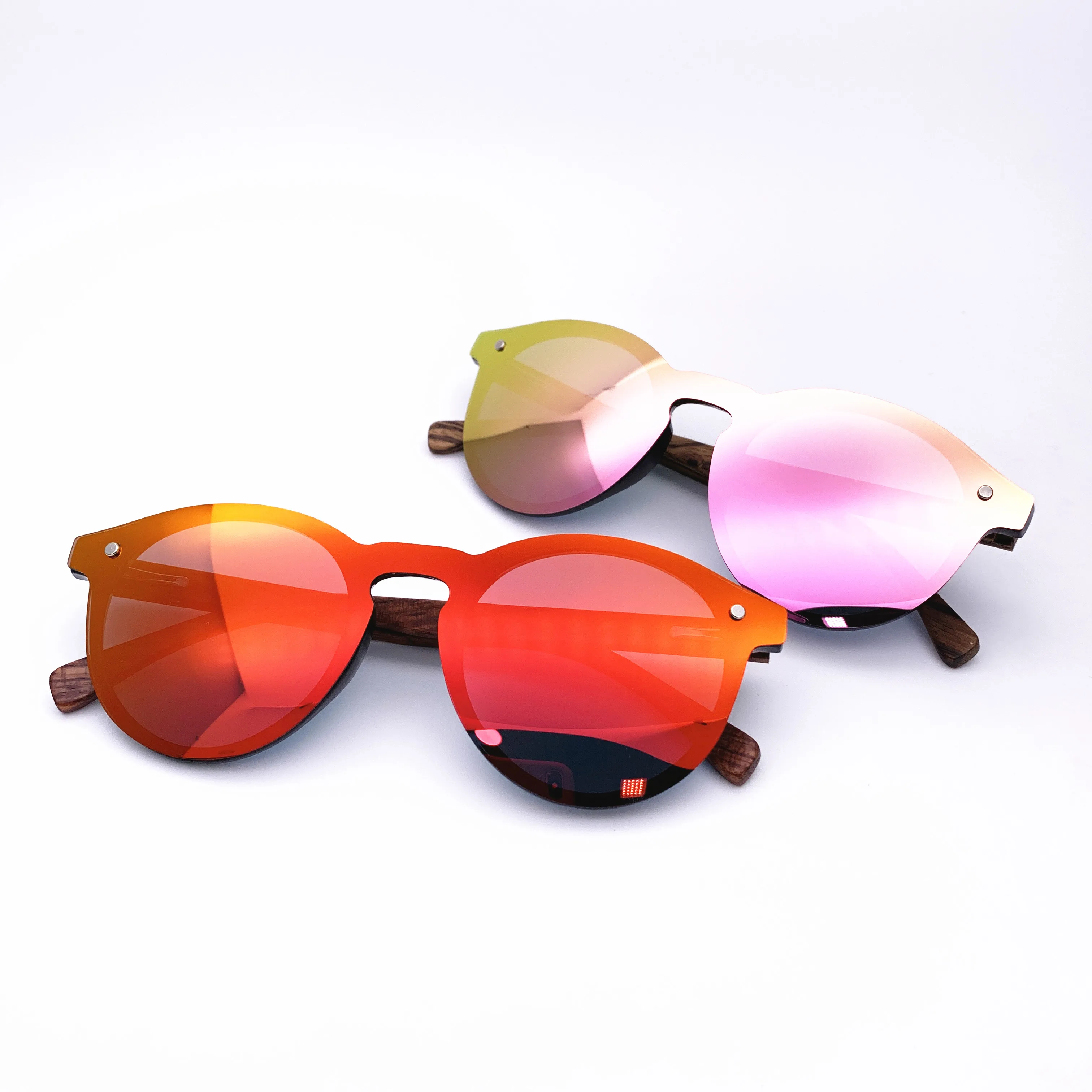 Belight Optical Rimless with Bamboo  Arm Women Men Polarized Protection Round Shape Vintage Retro Sunglasses  with Case Oculos