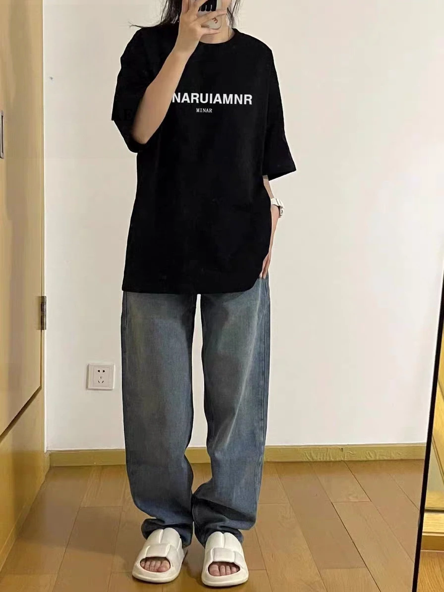 Pure cotton dopamine wear short sleeved T-shirt Harajuku men and women summer letter versatile loose top trendy T-shirt y2k emo
