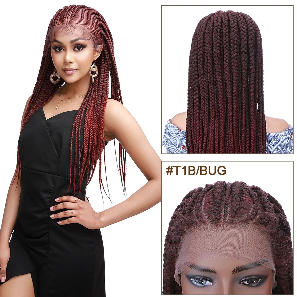 30inch Full Lace Box Braided Wigs for Black Women Glueless Braided Lace Front Wig with Baby Hair Synthetic Braiding Hair Wig