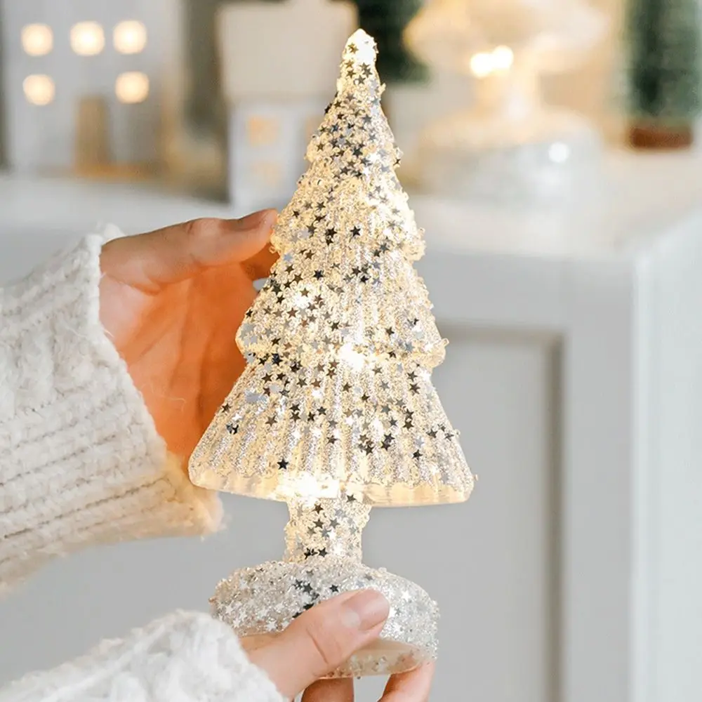 Glowing Glass Christmas Tree Ornaments Home Luminous Desktop Decoration Led Night Light Party Xmas Decorations Festival Kid Gift