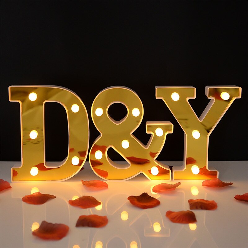 LED Gold Luminous Digital Number Letter Night Light Battery Lamp Diwali Christmas Wedding Birthday Party Propose Decoration