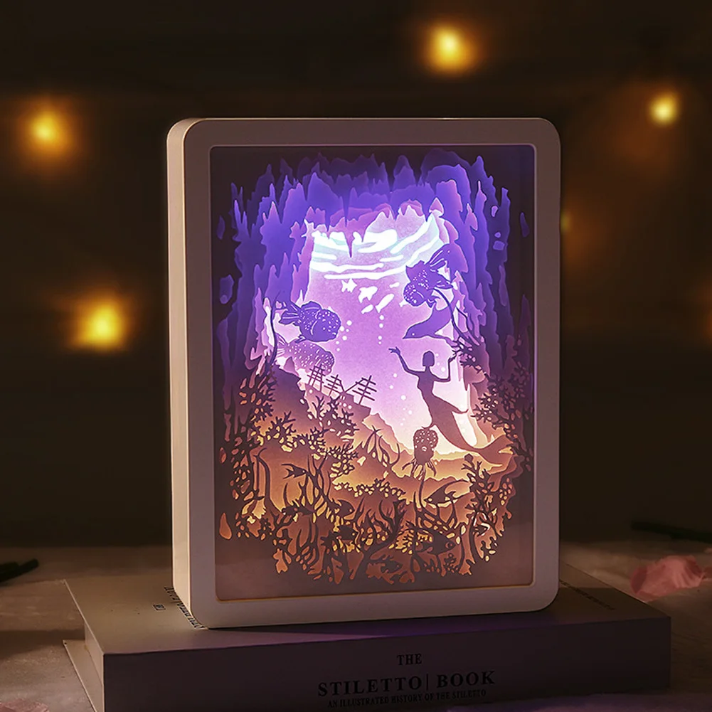 LED Paper Carving Lamp Glowing Photo Frame Night Light 3D Craft Led Strip Lights Table Lamp for Living Room Bedroom Decorations