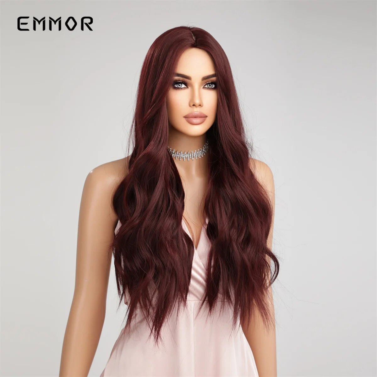 Emmor  Synthetic Red Wigs Long Wavy Wig Natural Women Wigs Cosplay Party Daily Use High Temperature Resistance Fiber Hair