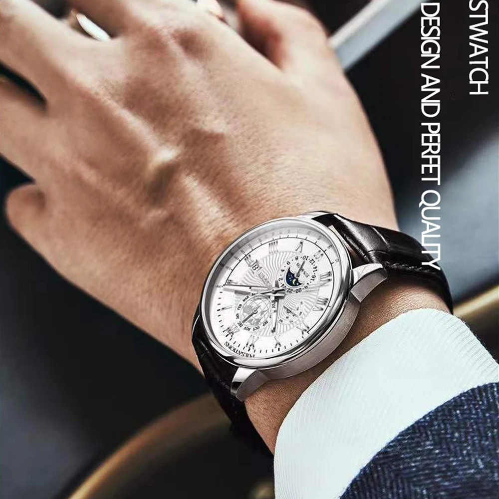 POEDAGAR Men Watch 2022 New Fashion Leather Waterproof Luminous Top Brand Luxury Mens Quartz Wristwatch Men Sport Casual Watches