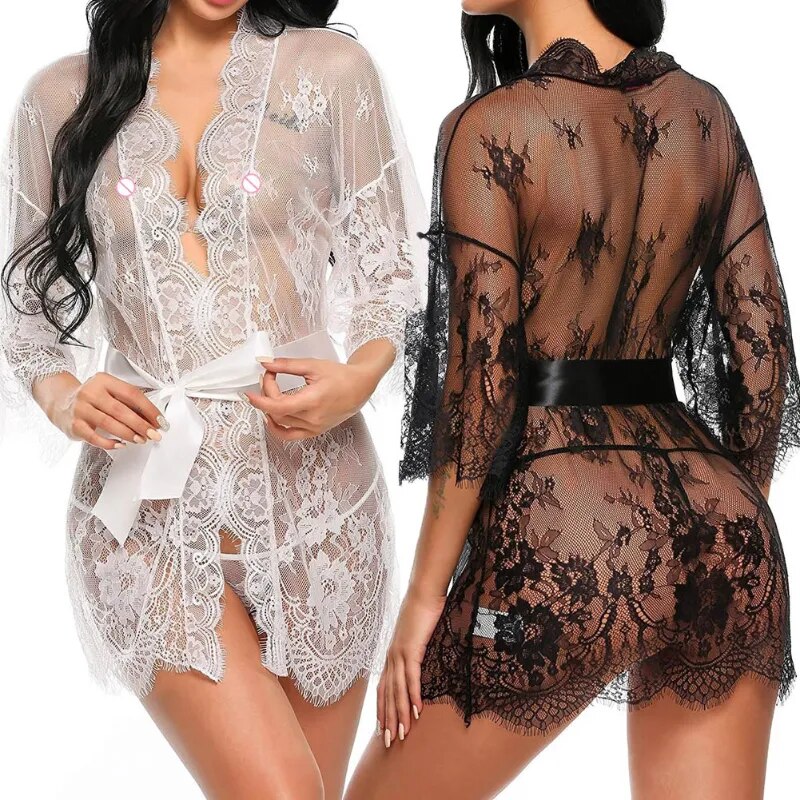 New Sexy Woman Plus Size Underwear Lace Ruffled Hollow Robe Babydoll Woman Underwear Pajamas Evening Dress Erotic Sex Clothes