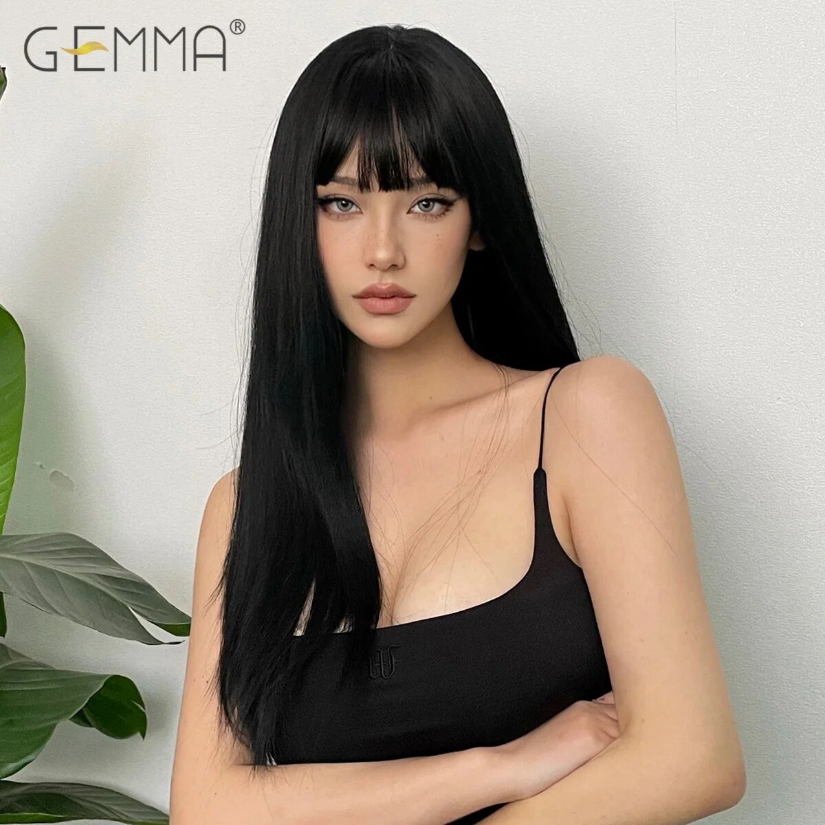 Long Straight Synthetic Wig Black Daily Use Wigs with Bangs for Women Heat Resistant Fibre Cosplay Lolita Party Natural Hair