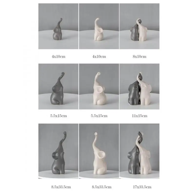 1 Pair Elephant Figurines Suvenir Creative Couples Statuette for Good Luck Gift Table Decoration Living Room Desktop Decoration