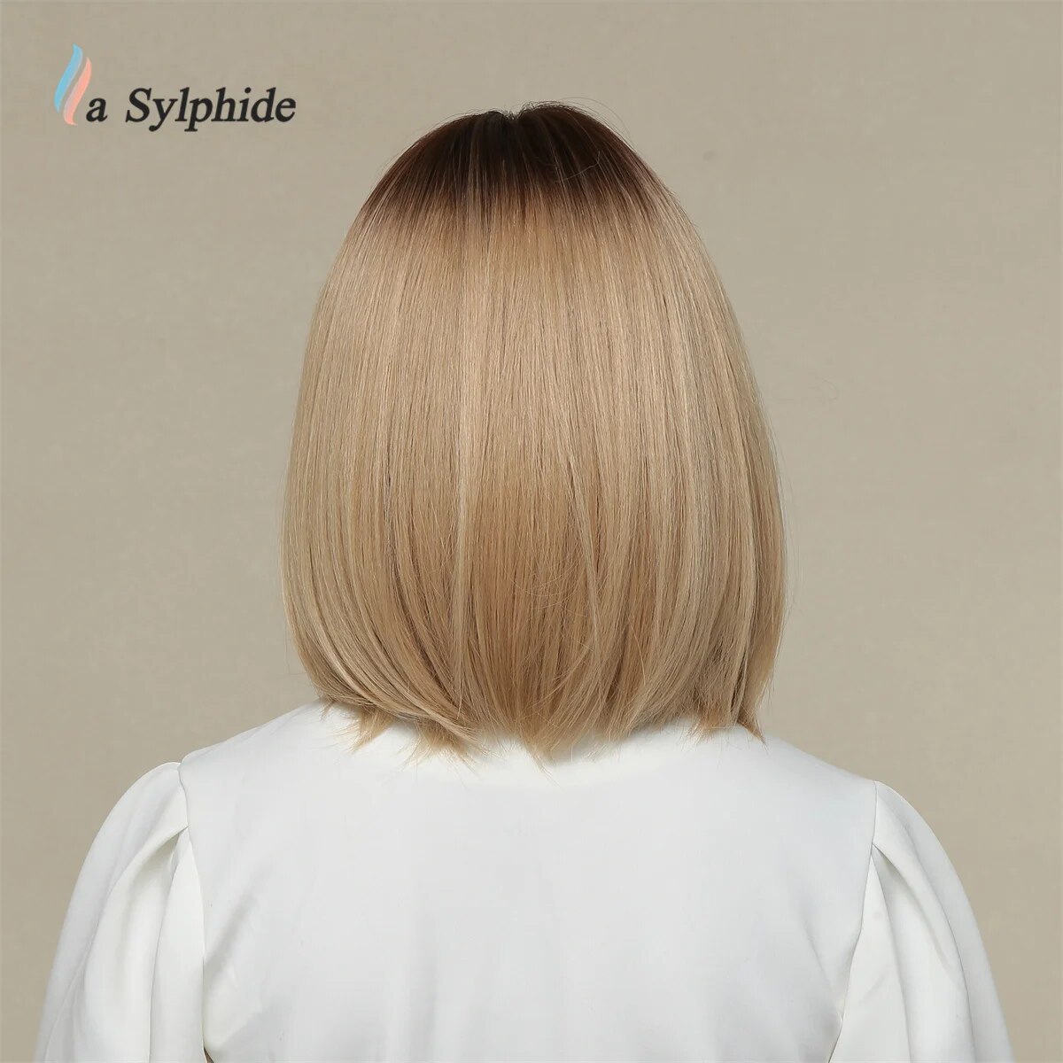 La Sylphide Bob Ombre Brown Blonde Wig with Bangs Natural Woman Wigs Daily Party Lolita Short Wigs Heat Resistant Hair
