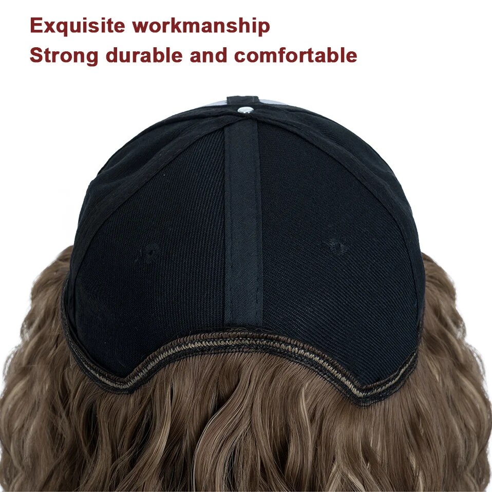 Benehair Hat Wig for Women 8 Inches Wave Baseball Cap Wig with Curly Hair Extensions Wig Synthetic Wave Wig Hat Adjustable Brown