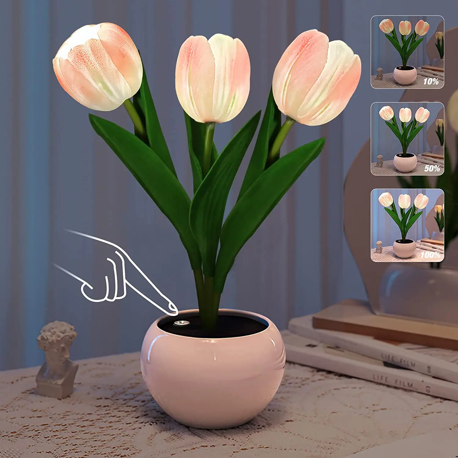 LED Tulip Table Lamp Simulation Flower Reading Light Romantic Atmosphere Desk Lamp Creative Gifts Night Light For Cafe Decor