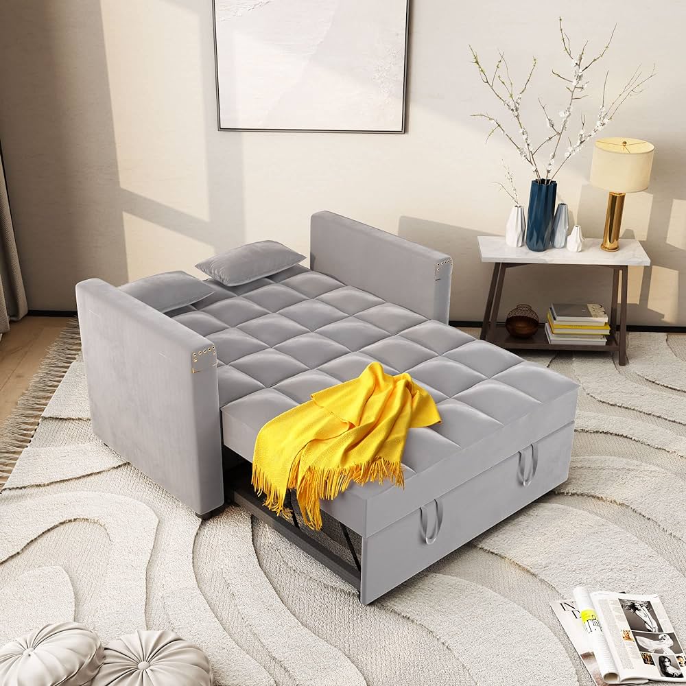 Convertible Sofa Bed, 3-in-1 Multi-Functional Velvet Sleeper Couch Pull-Out  Bed, 48'' Loveseat Bed Chaise Lounge with Adjustable Backrest and Pillows,  Hidden Side Table for Living Room, Small Space : Amazon.ca: Home