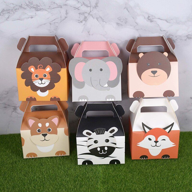 5Pcs Cute Animals Candy Box Lion Elephant Portable Biscuit Box Wild Jungle Birthday Party Decor Gift Box Baby Shower Supplies