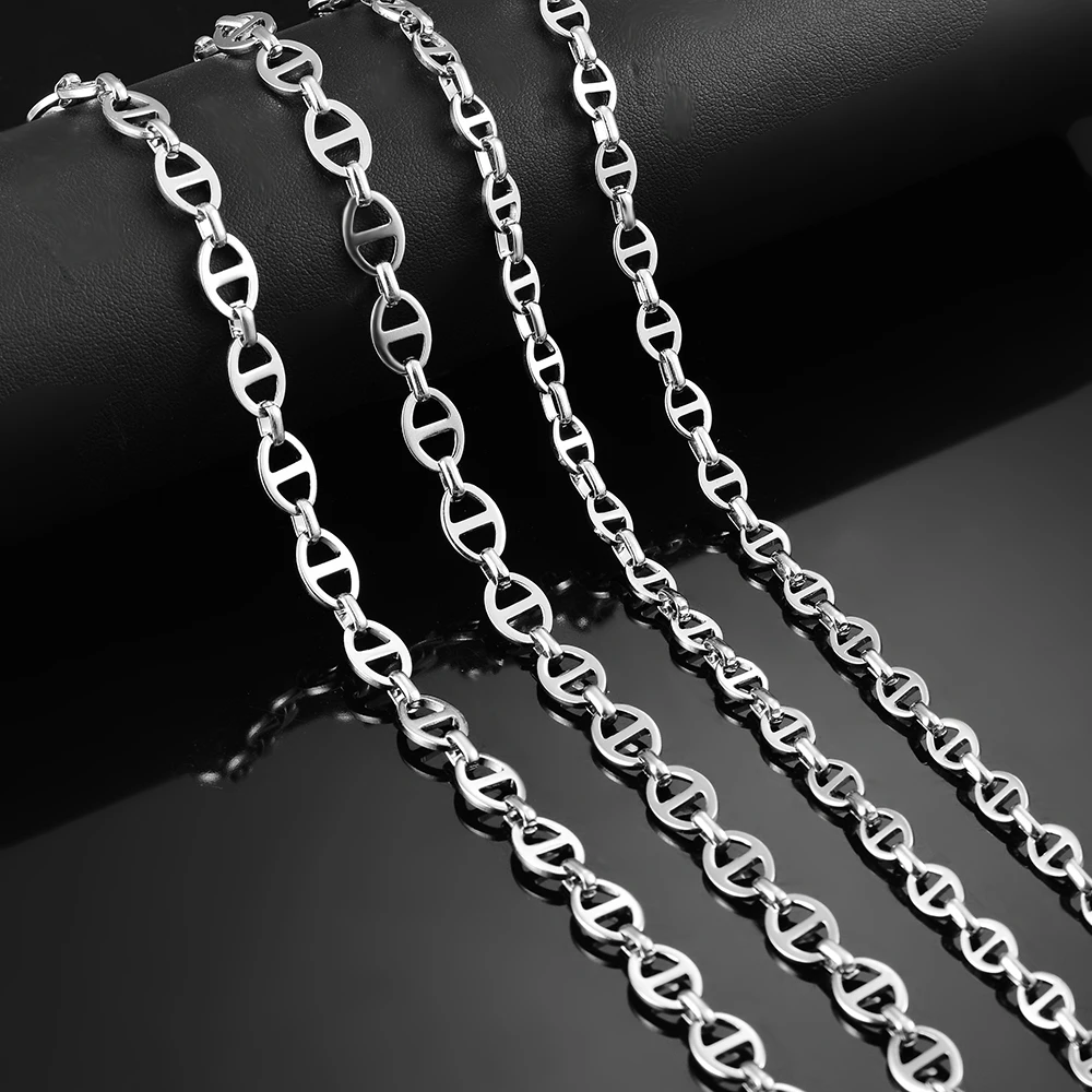 1Pc Width 6mm 8mm Simple Basic Handmade Chain Necklaces for Men, Stainless Steel Hip Hop Chain Women Necklace Punk Jewelry