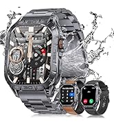 LIGE Military Smart Watch for Men(Call Receive/Dial) with 3 Straps,1.96"HD Big AMOLED Rugged Smar...