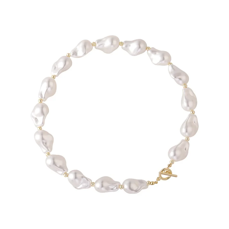 French retro classic large irregular baroque pearl OT buckle necklace trend temperament and all-match clavicle