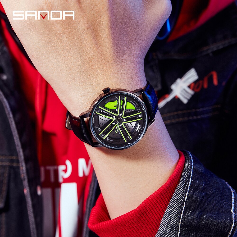 SANDA Top Brand Men's Watches Luxury Fashion Casual Wheel Series Dial Watch Military Quartz Wristwatches Relogio Masculino P1090