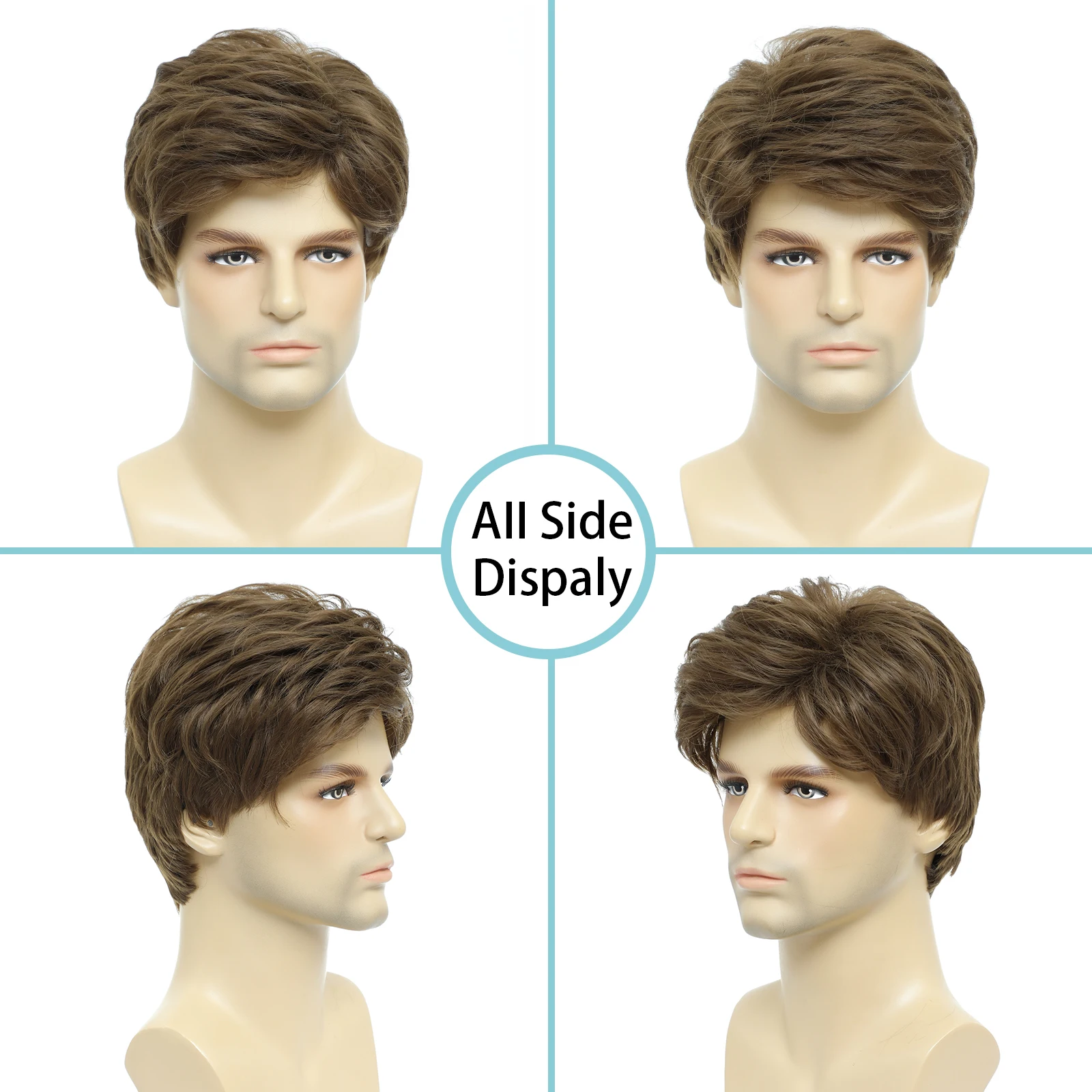 BCHR Mens Wigs Short Brown Wig Men Natural Fluffy Cosplay Costume Synthetic Mens Wig for Male Guy
