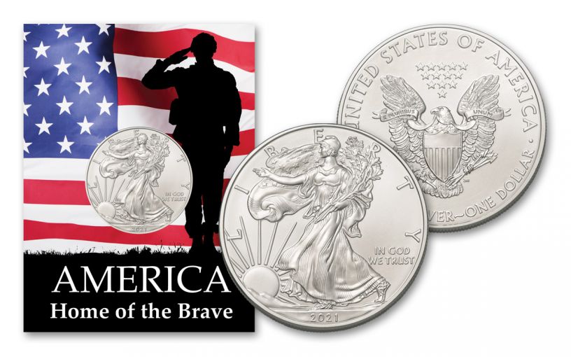 2021 $1 1-oz American Silver Eagle BU Home of the Brave Card