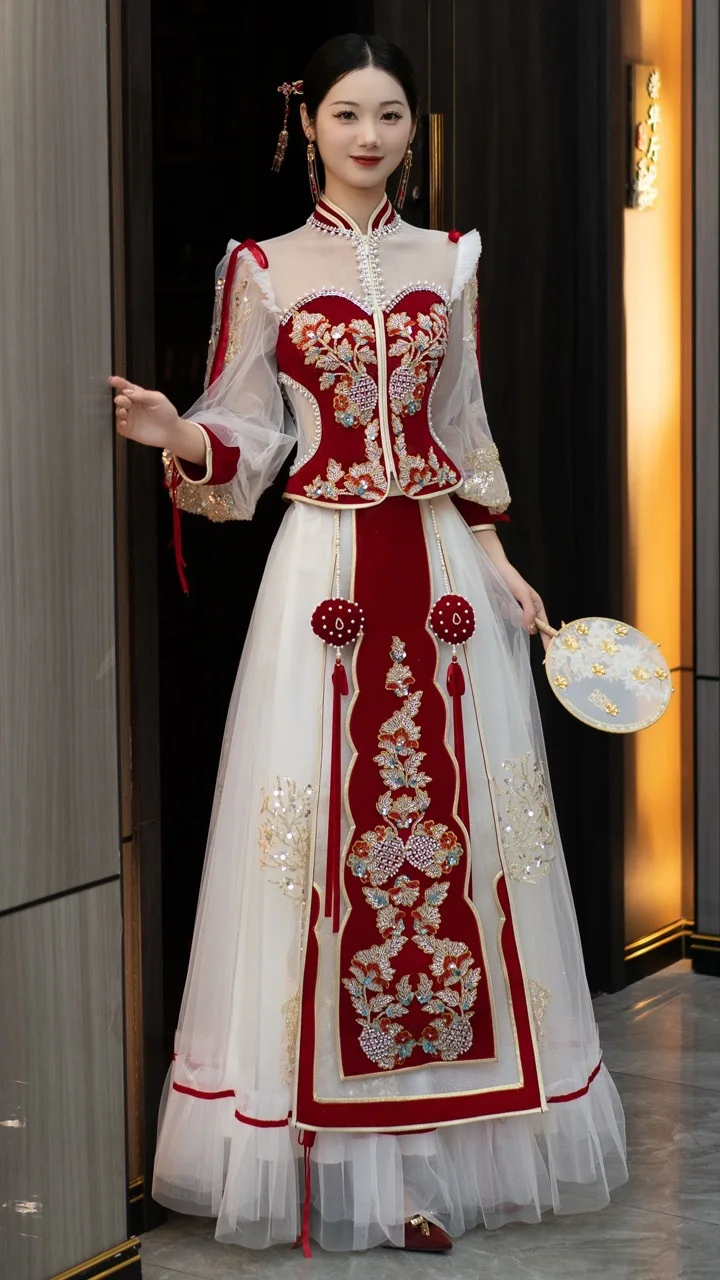 New Embroidery Goldfish Bride Costume Toast Clothing Elegant Wedding Dress Vintage Traditional Chinese Women Marriage Set