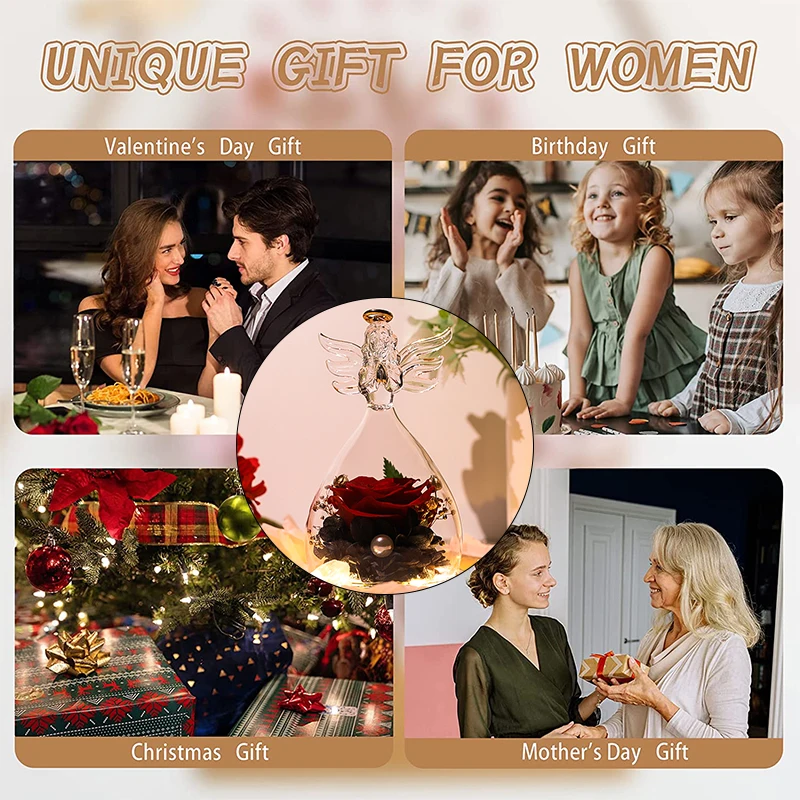 Eternal Flowers In Glass Little Angel Eternal Rose Flower Christmas Birthday Valentine Day Gifts Wedding Decoration Ornament