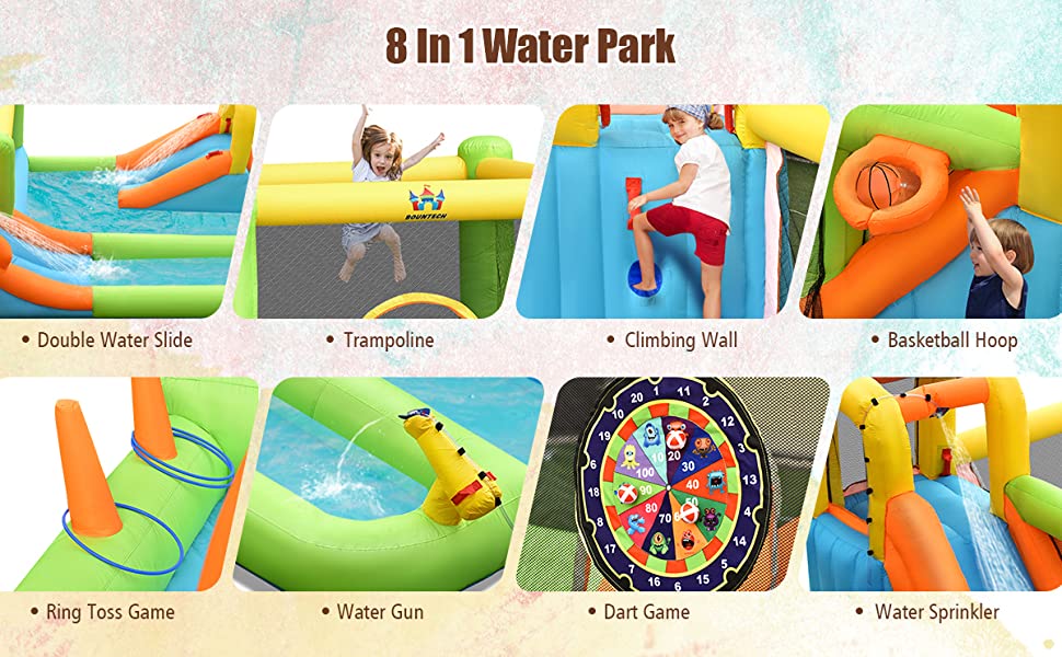 7 in 1 Inflatable Water Slide Park Kids Bounce House Without Blower