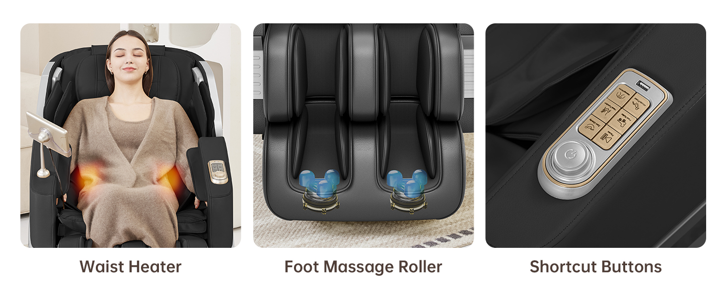 Waist Heater & Foot Massage Rollers & Arm Shortcut Bluttons