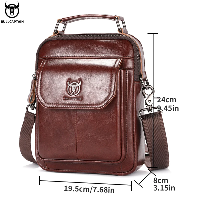 BULLCAPTAIN Men s Genuine Leather Shoulder Bag Multifunctional 7.9 inch Tablet Handbag Retro Casual Crossbody Bag Cowhide