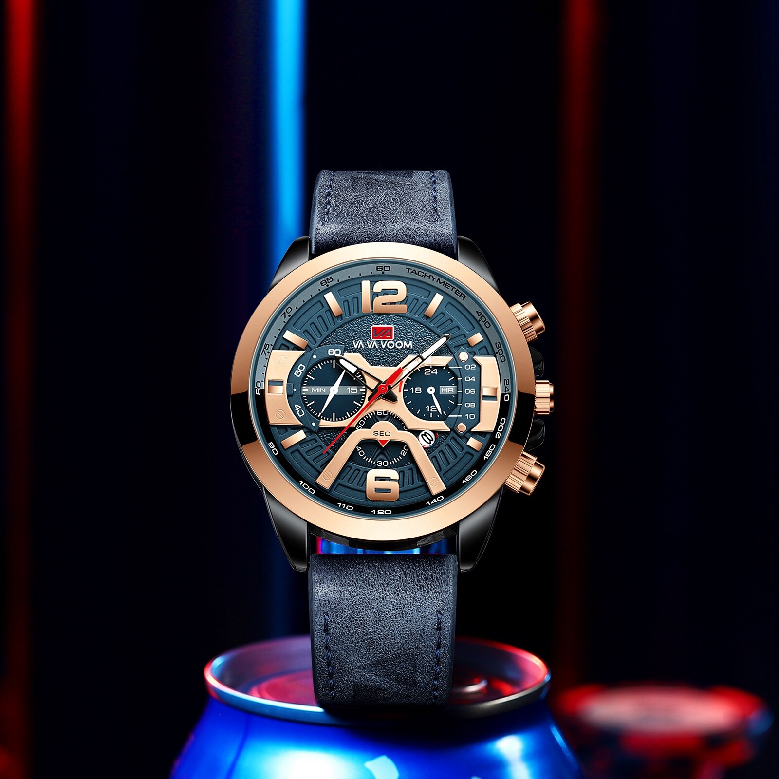VAVA VOOM Leather Men Watche Luxury Top Brand Fashion Casual Dress Quartz Wristwatch Relogio Masculino Business Calendar Watches